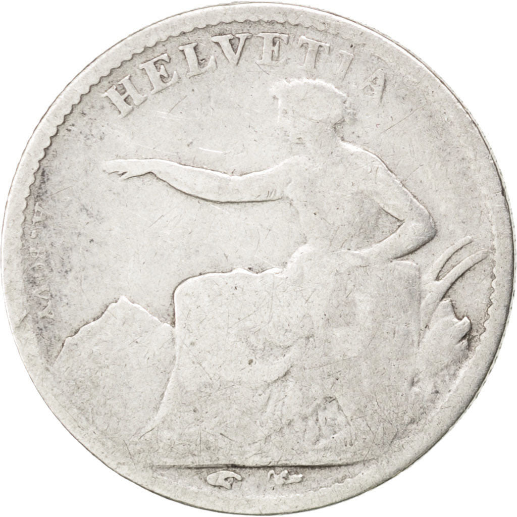 Coin, Switzerland, 1/2 Franc, 1851, VG(8-10), Silver, KM:8