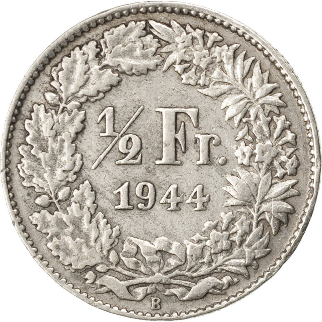 Coin, Switzerland, 1/2 Franc, 1944, EF(40-45), Silver, KM:23