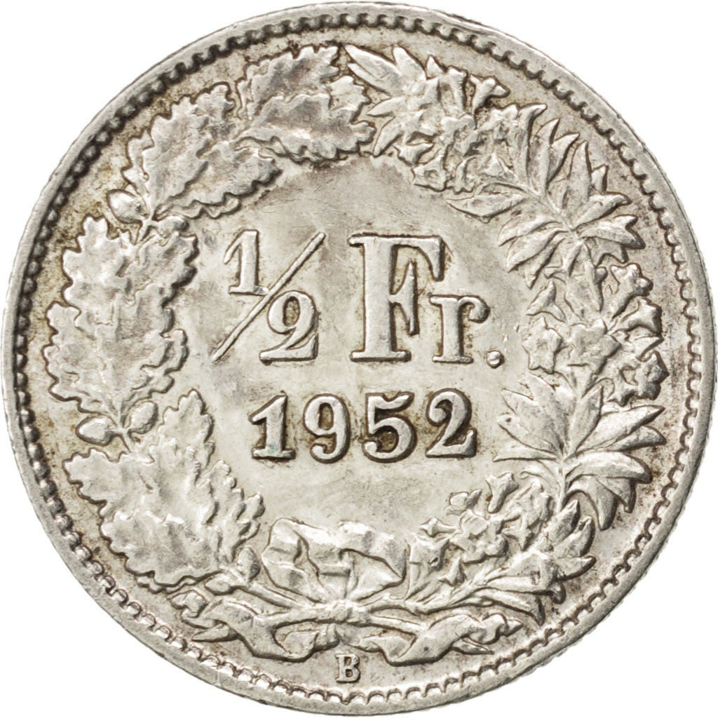 Coin, Switzerland, 1/2 Franc, 1952, AU(50-53), Silver, KM:23