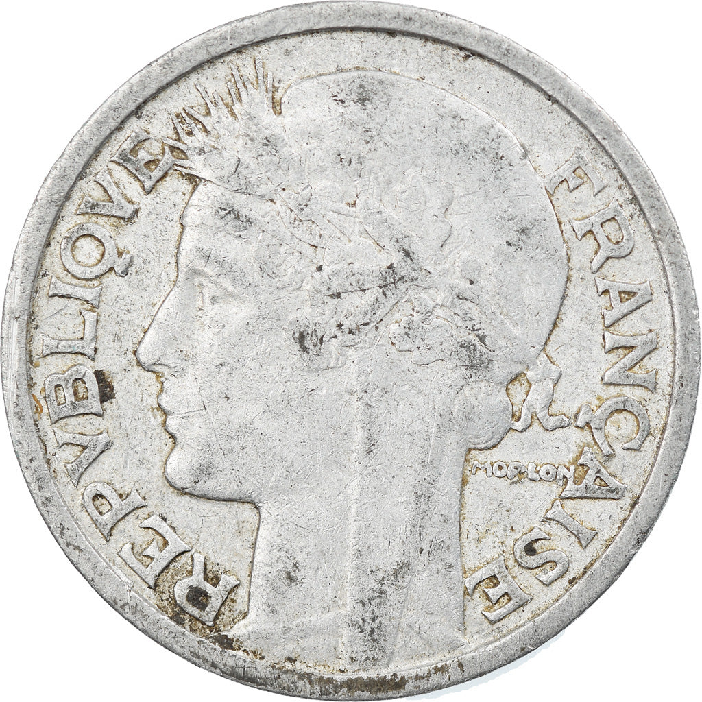 Munten, Frankrijk, Morlon, 2 Francs, 1947, Beaumont - Le Roger, ZF, Aluminium