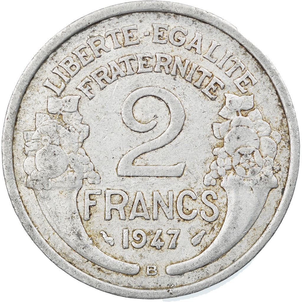Munten, Frankrijk, Morlon, 2 Francs, 1947, Beaumont - Le Roger, ZF, Aluminium