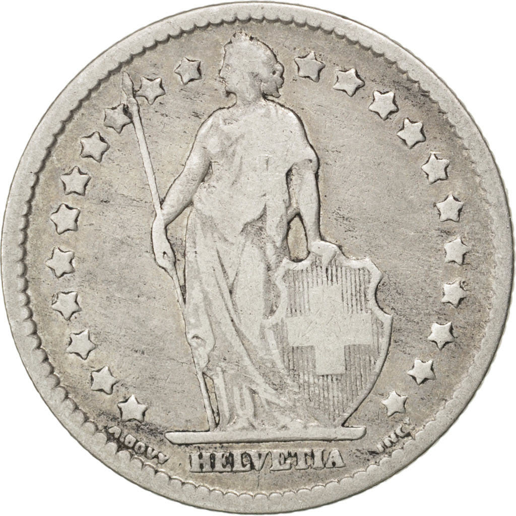Moneda, Suiza, Franc, 1877, BC+, Plata, KM:24