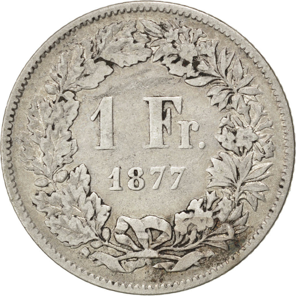 Moneda, Suiza, Franc, 1877, BC+, Plata, KM:24