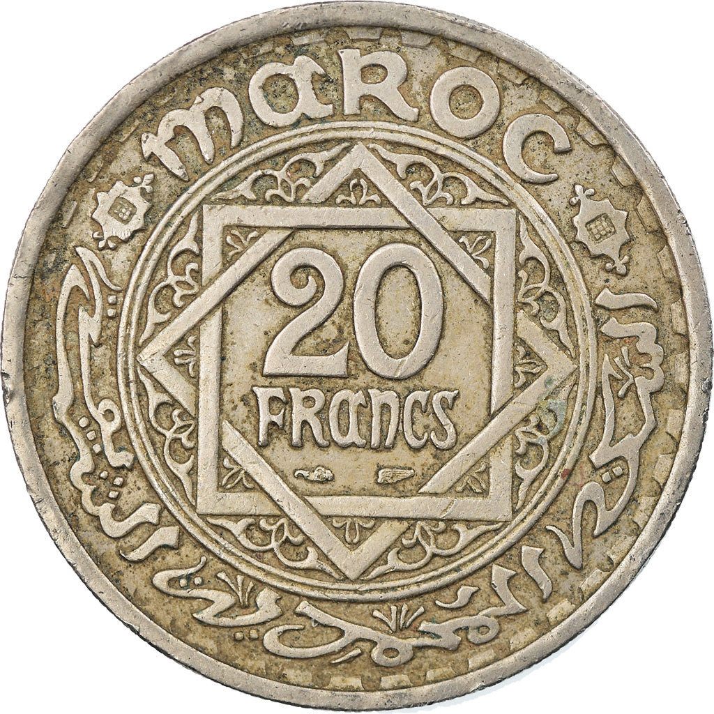 Munten, Marokko, Mohammed V, 20 Francs, 1946, Paris, ZF, Copper-nickel, KM:45