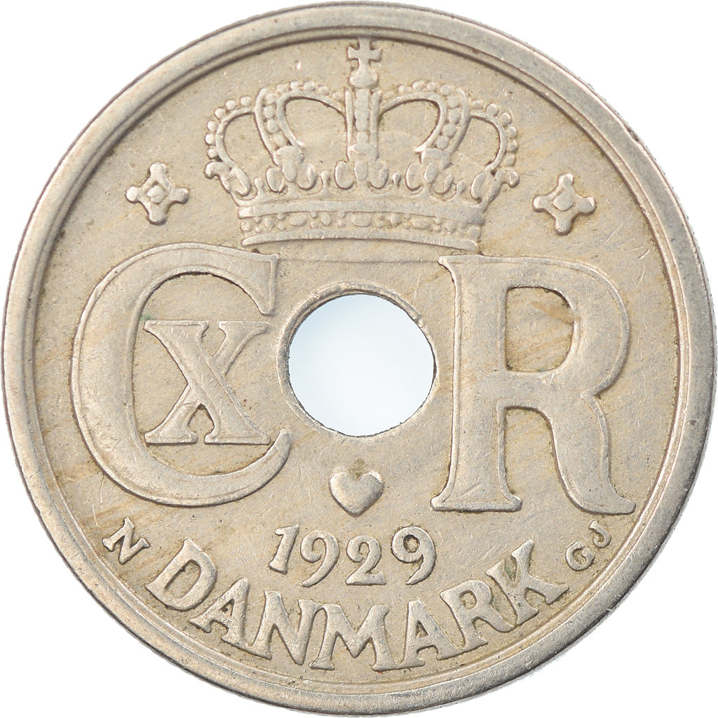 Moeda, Dinamarca, Christian X, 25 Öre, 1929, Copenhagen, EF(40-45)