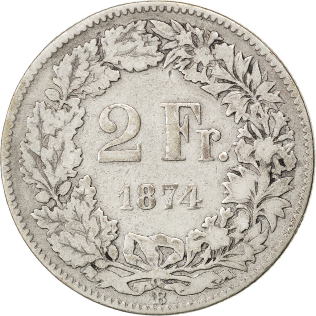 Coin, Switzerland, 2 Francs, 1874, VF(20-25), Silver, KM:21