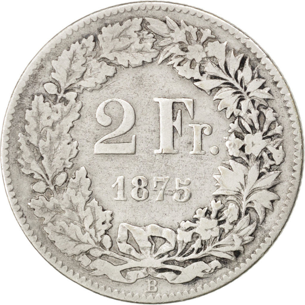 Coin, Switzerland, 2 Francs, 1875, VF(20-25), Silver, KM:21