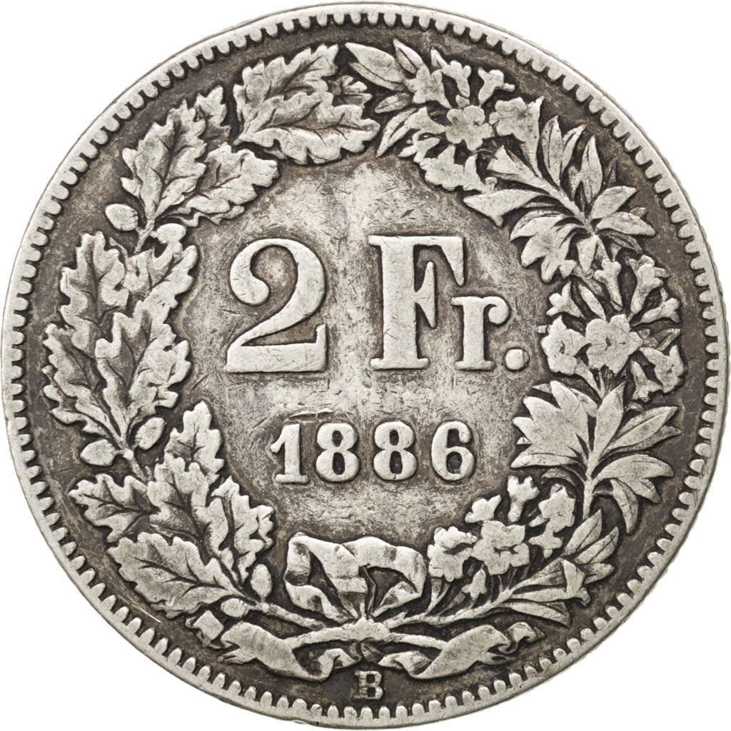 Coin, Switzerland, 2 Francs, 1886, VF(30-35), Silver, KM:21