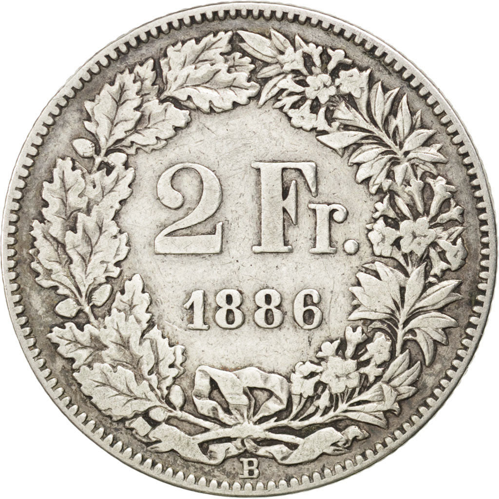 Coin, Switzerland, 2 Francs, 1886, VF(30-35), Silver, KM:21