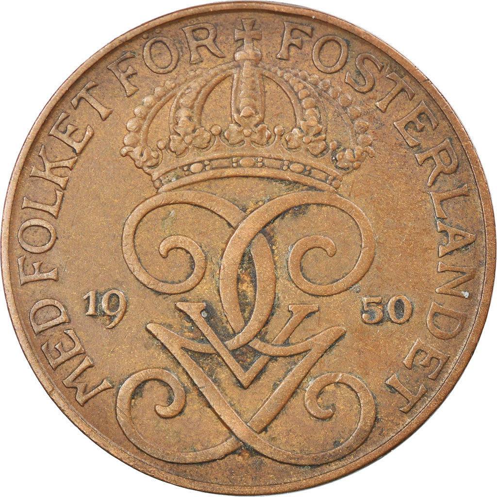 Moeda, Suécia, Gustaf V, 5 Öre, 1950, EF(40-45), Bronze, KM:779.2