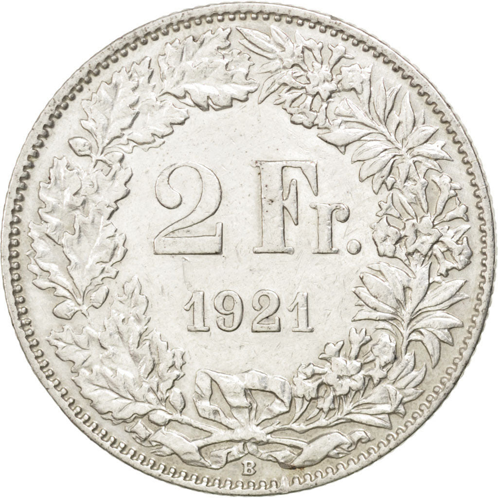 Coin, Switzerland, 2 Francs, 1921, EF(40-45), Silver, KM:21