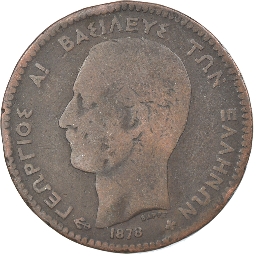 Coin, Greece, George I, 10 Lepta, 1878, VF(20-25), Copper, KM:55