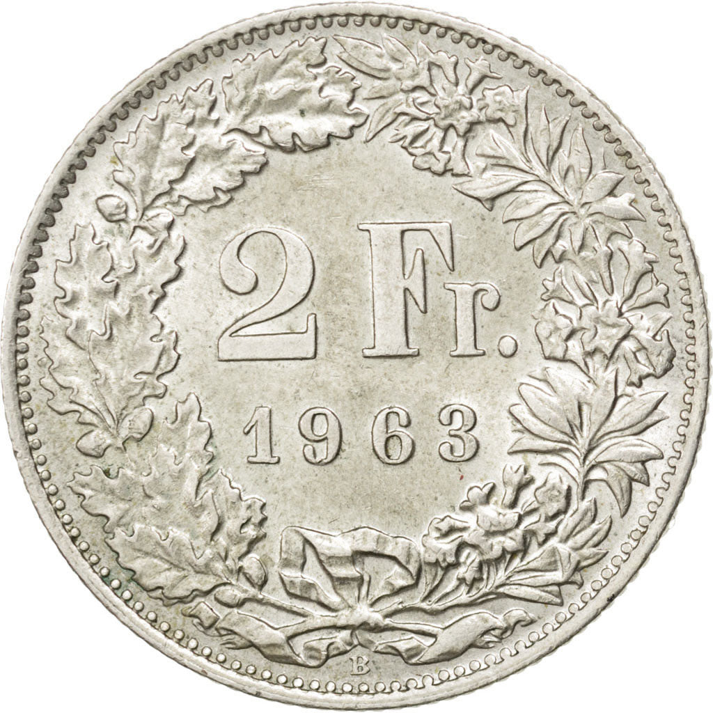 Coin, Switzerland, 2 Francs, 1963, MS(63), Silver, KM:21