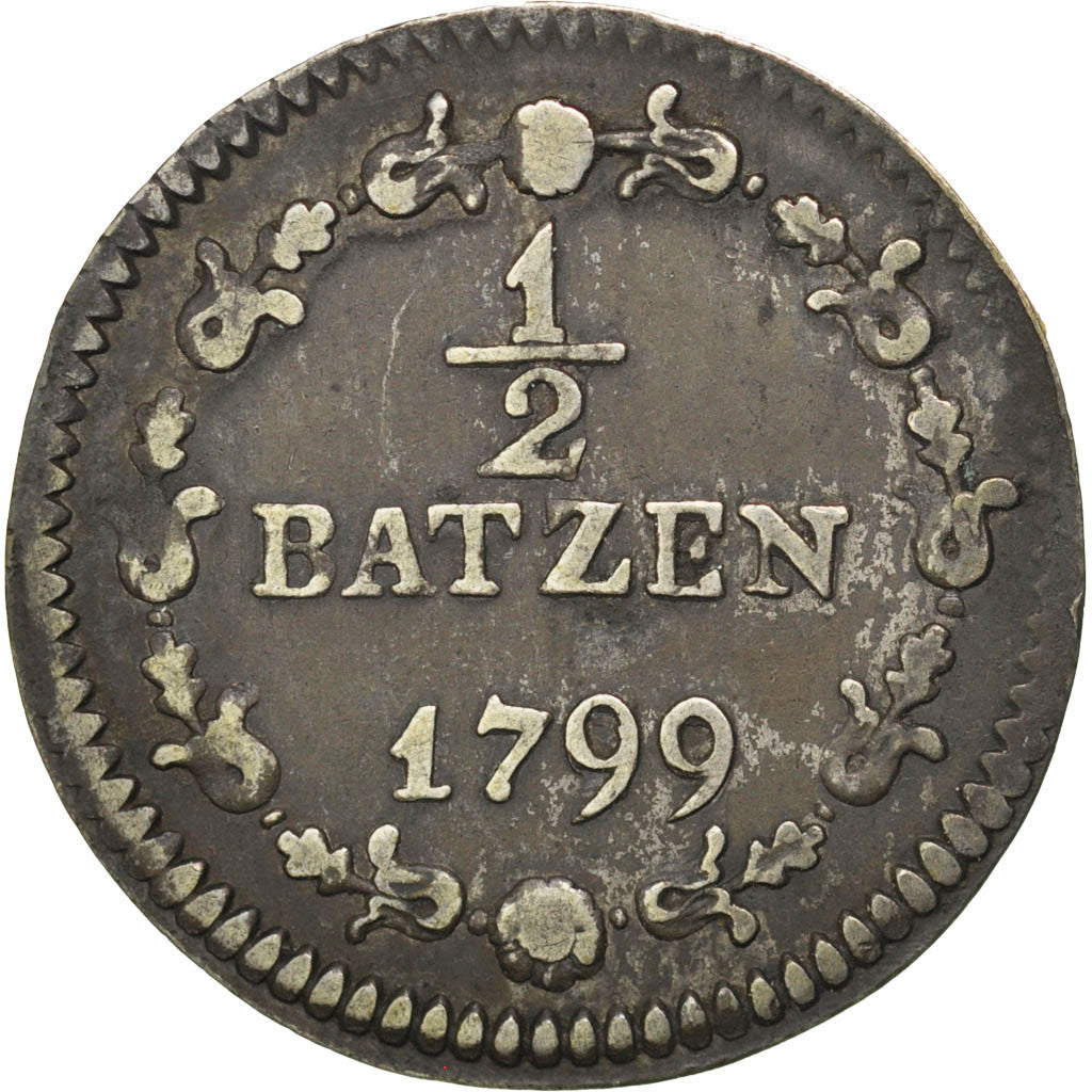 Coin, Switzerland, 1/2 Batzen, 1799, EF(40-45), Billon, KM:A6