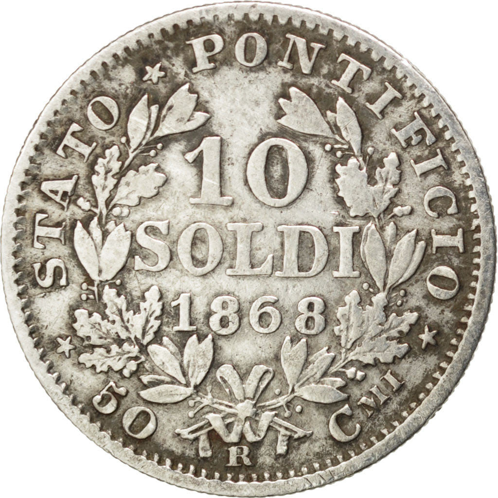 Moneta, STATI ITALIANI, PAPAL STATES, Pius IX, 10 Soldi, 50 Centesimi, 1868