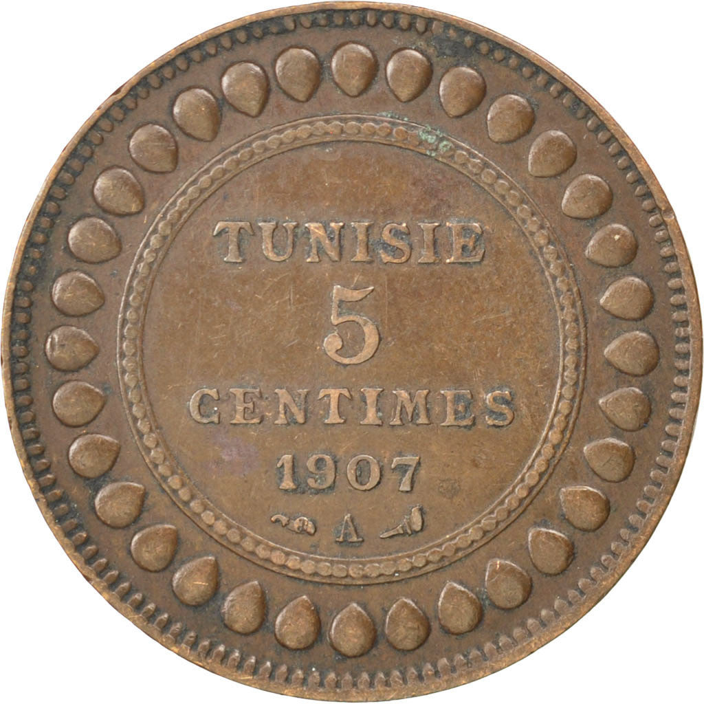 Coin, Tunisia, Muhammad al-Nasir Bey, 5 Centimes, 1907, Paris, EF(40-45)