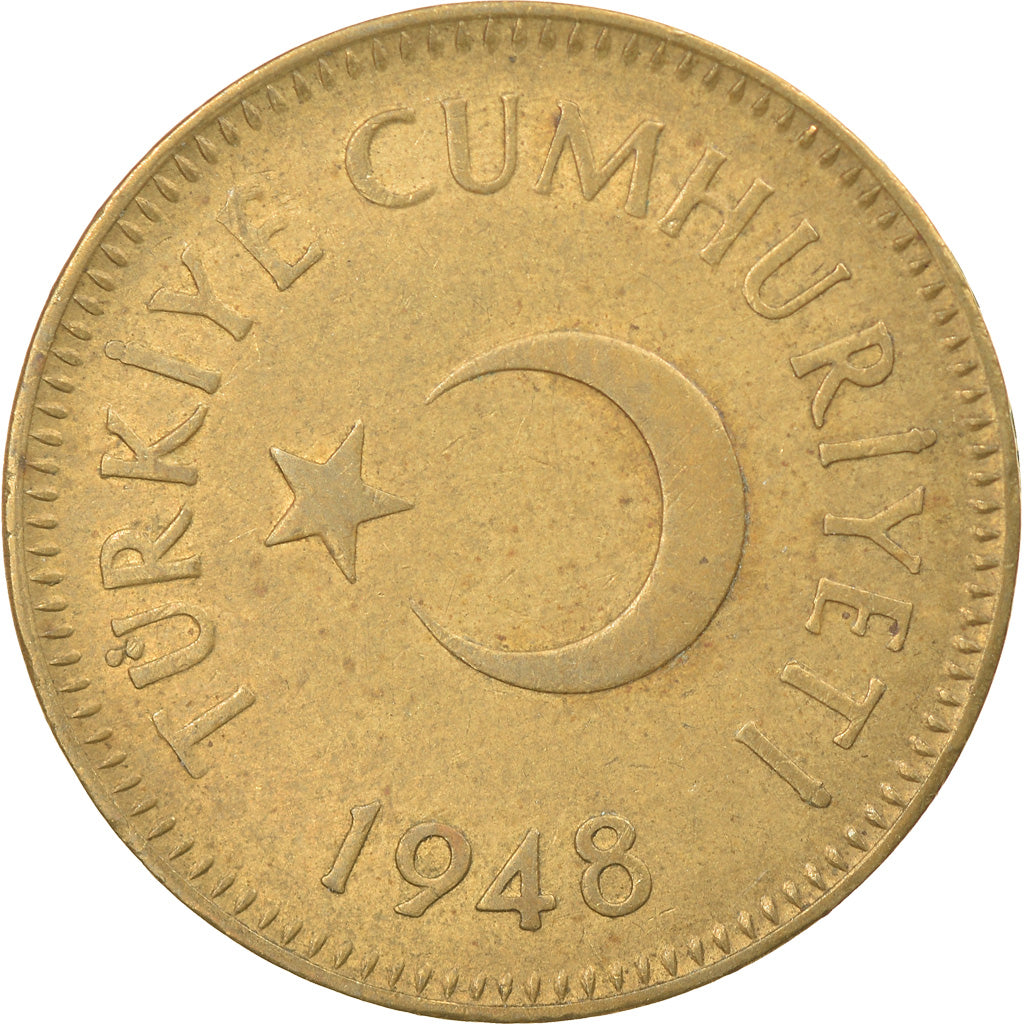Moneta, Turchia, 25 Kurus, 1948, BB, Ottone, KM:886