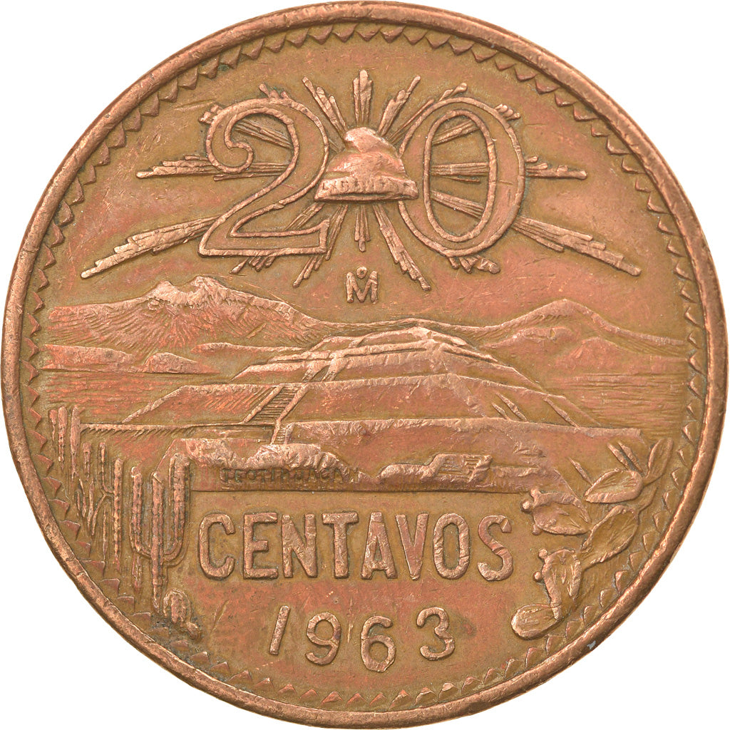 Coin, Mexico, 20 Centavos, 1963, Mexico City, EF(40-45), Bronze, KM:440