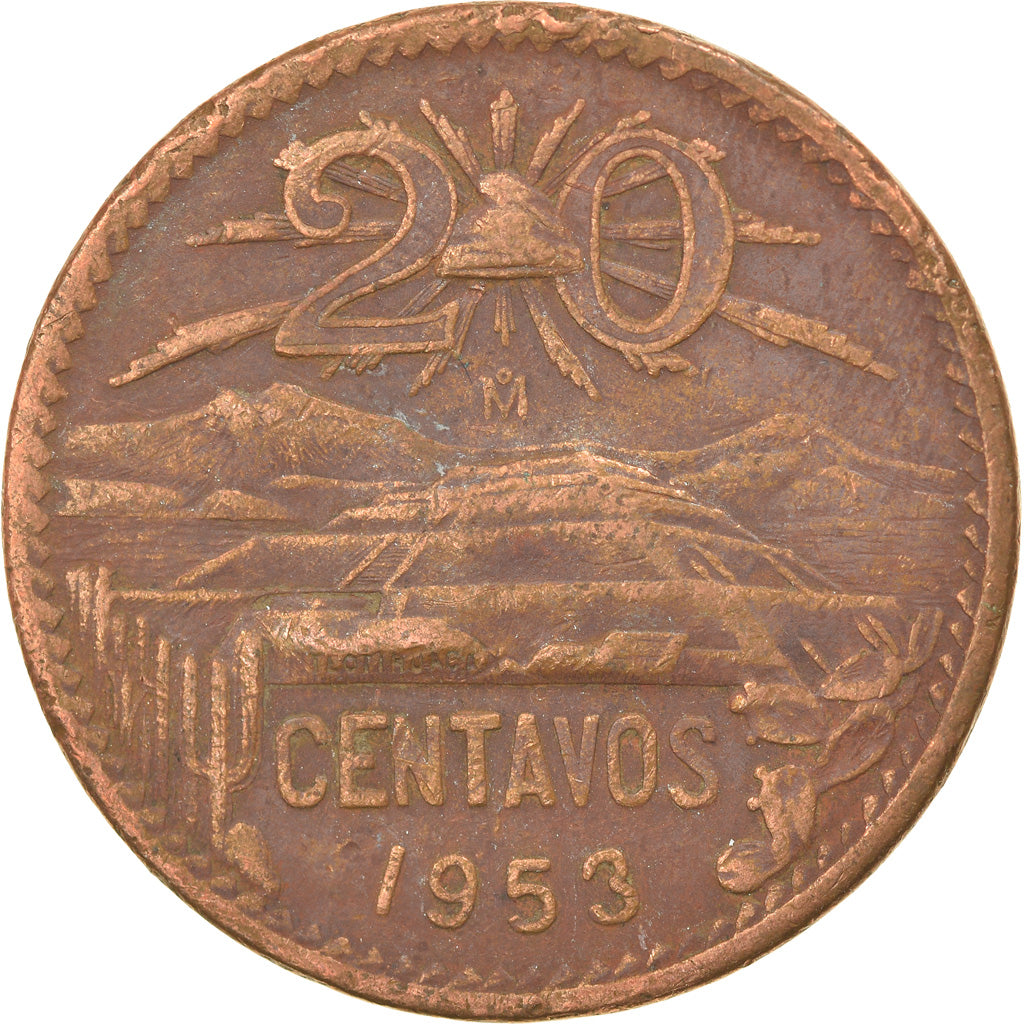 Moneta, Messico, 20 Centavos, 1953, Mexico City, BB, Bronzo, KM:439