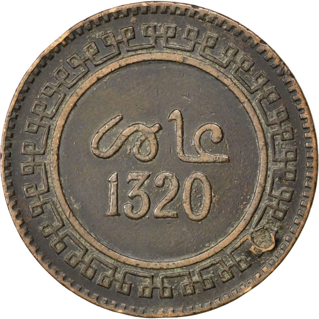 Coin, Morocco, 'Abd al-Aziz, 10 Mazunas, 1902, Birmingham, VF(20-25), Bronze