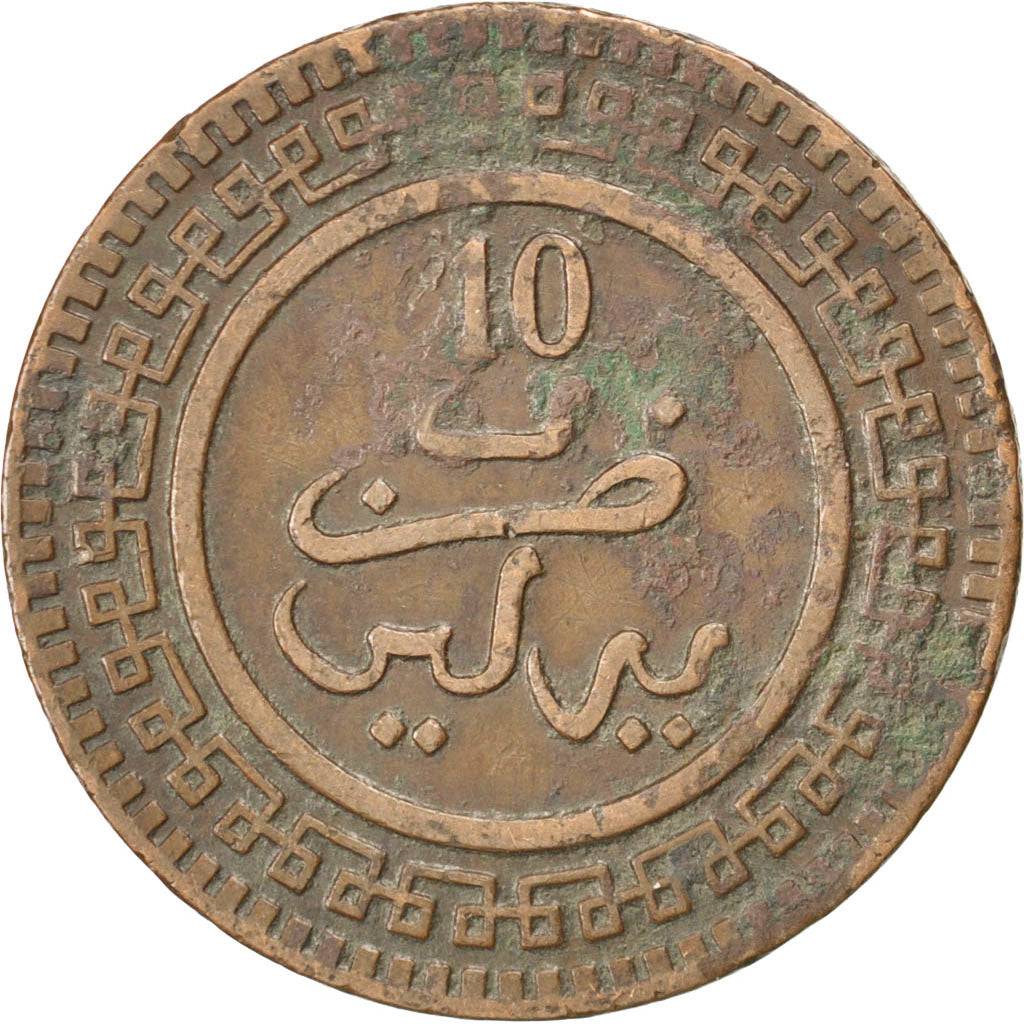Coin, Morocco, 'Abd al-Aziz, 10 Mazunas, 1903, VF(20-25), Bronze, KM:17.1