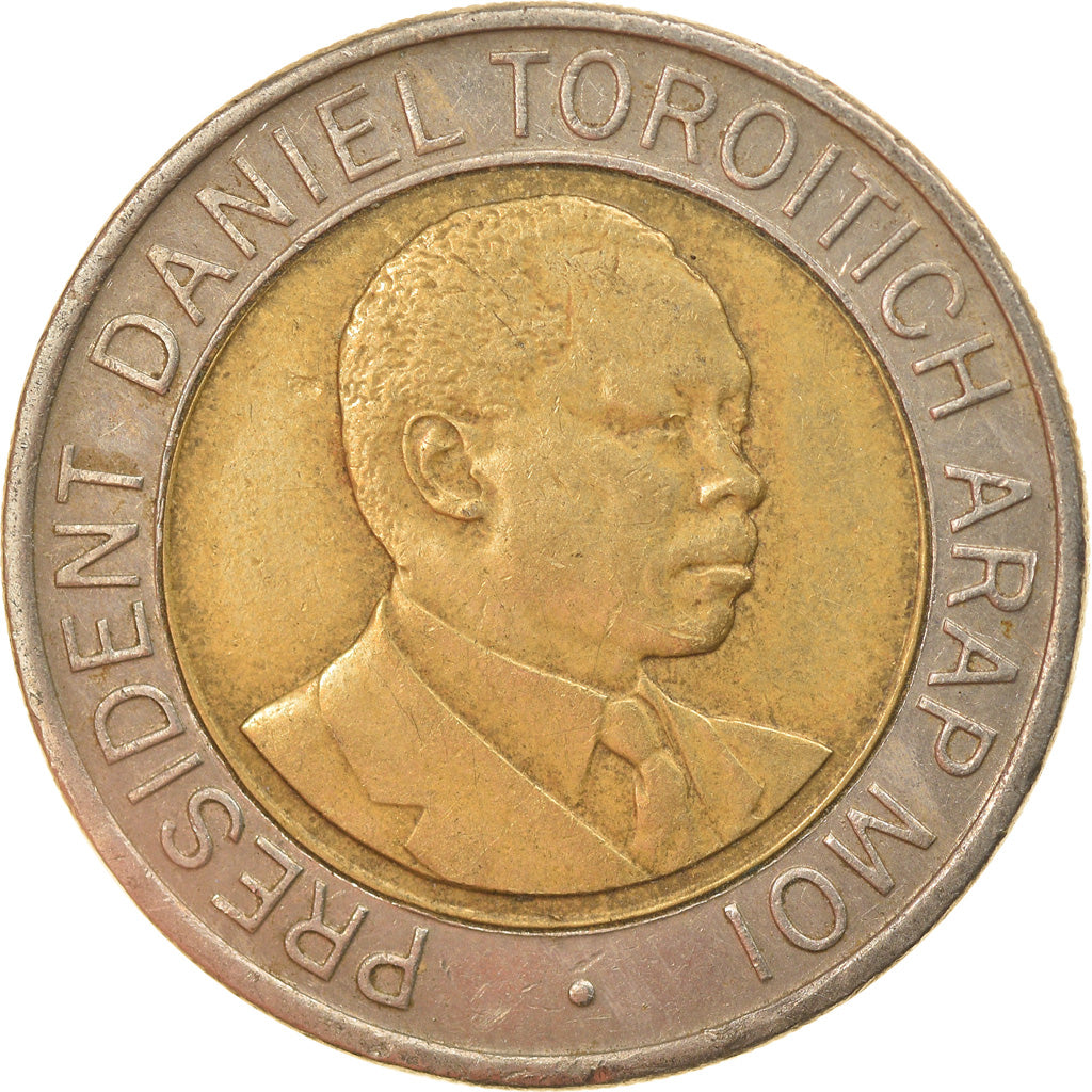 Moeda, Quénia, 20 Shillings, 1998, British Royal Mint, EF(40-45), Bimetálico