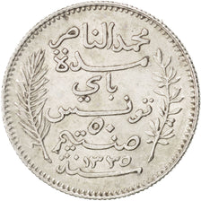 Coin, Tunisia, Muhammad al-Nasir Bey, 50 Centimes, 1917, Paris, AU(55-58)