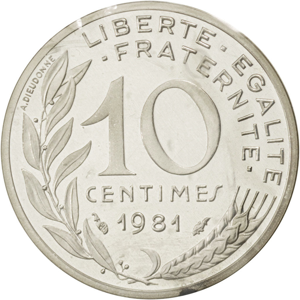 Coin, France, 10 Centimes, 1981, MS(65-70), Silver, KM:P690, Gadoury:46.P2
