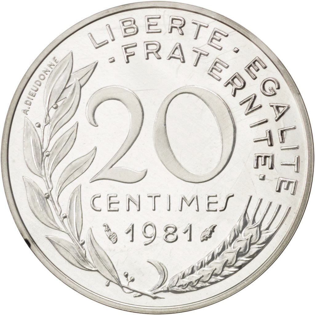 Moneta, Francia, 20 Centimes, 1981, FDC, Argento, KM:P693, Gadoury:56.P2