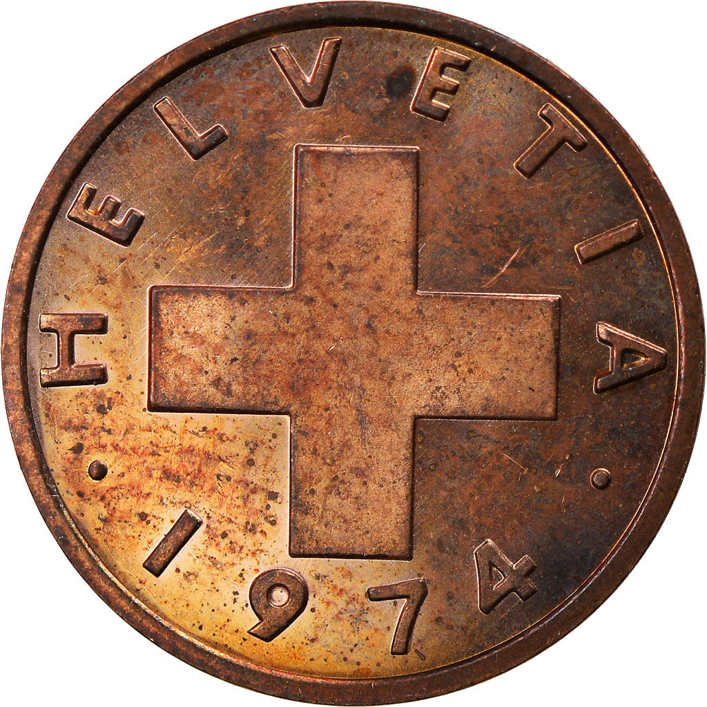 Coin, Switzerland, Rappen, 1974, Bern, EF(40-45), Bronze, KM:46