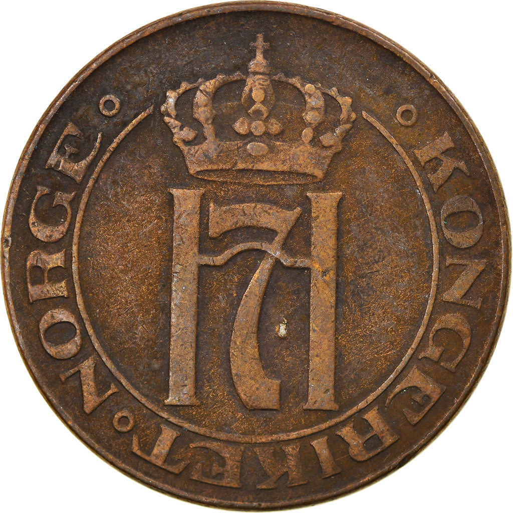Moneda, Noruega, Haakon VII, 5 Öre, 1922, Kongsberg, MBC, Bronce, KM:368