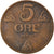 Moneda, Noruega, Haakon VII, 5 Öre, 1922, Kongsberg, MBC, Bronce, KM:368