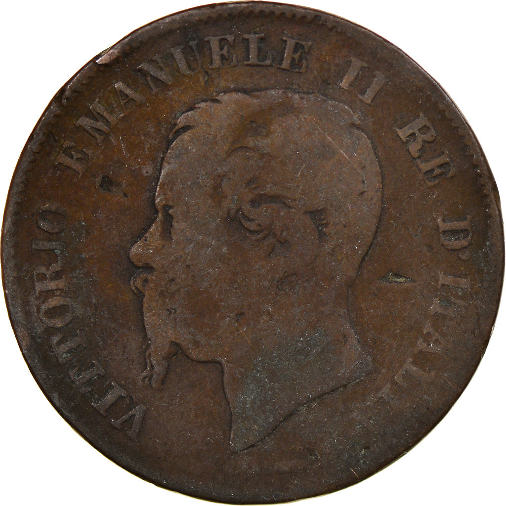 Coin, Italy, Vittorio Emanuele II, 5 Centesimi, 1861, Milan, F(12-15), Copper