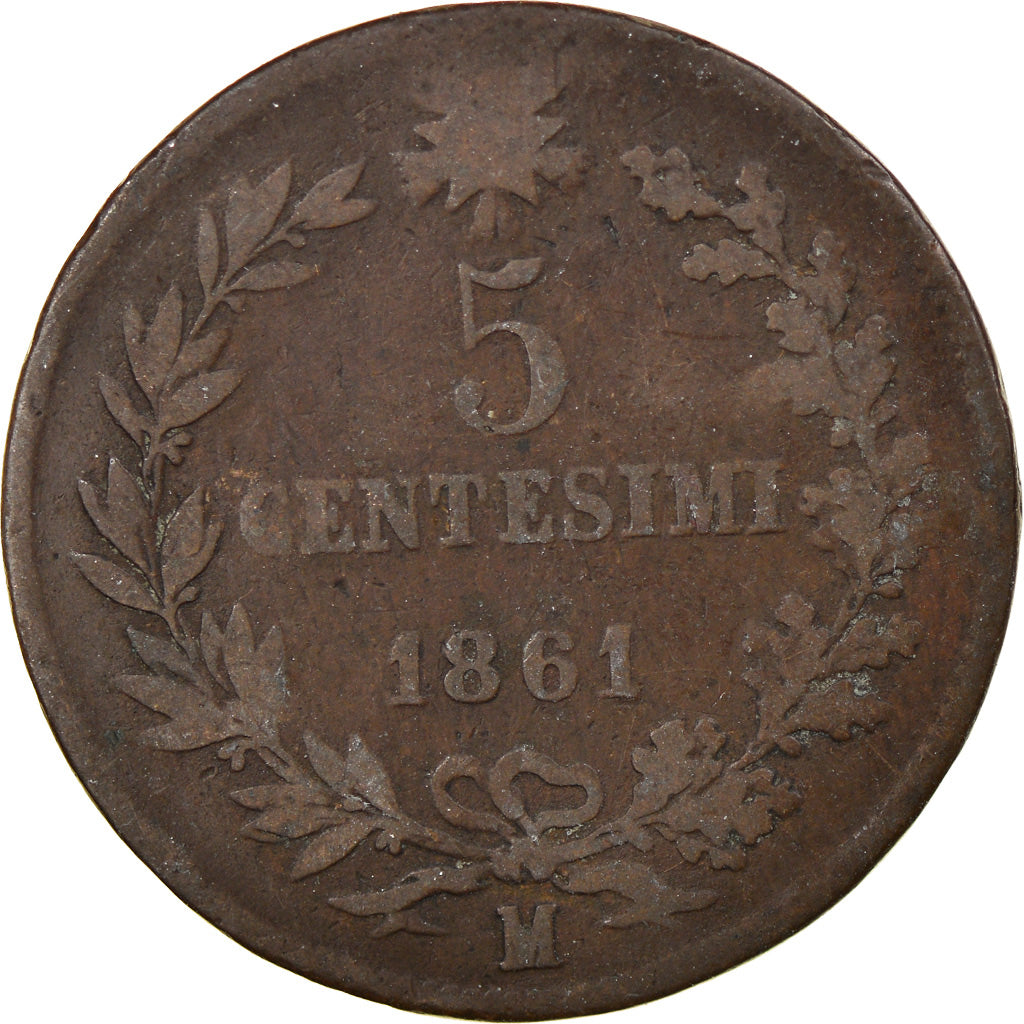 Coin, Italy, Vittorio Emanuele II, 5 Centesimi, 1861, Milan, F(12-15), Copper