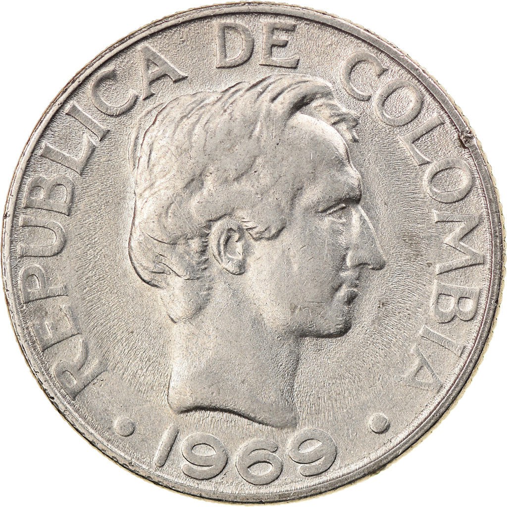 Moneta, Colombia, 20 Centavos, 1969, BB, Acciaio ricoperto in nichel, KM:227