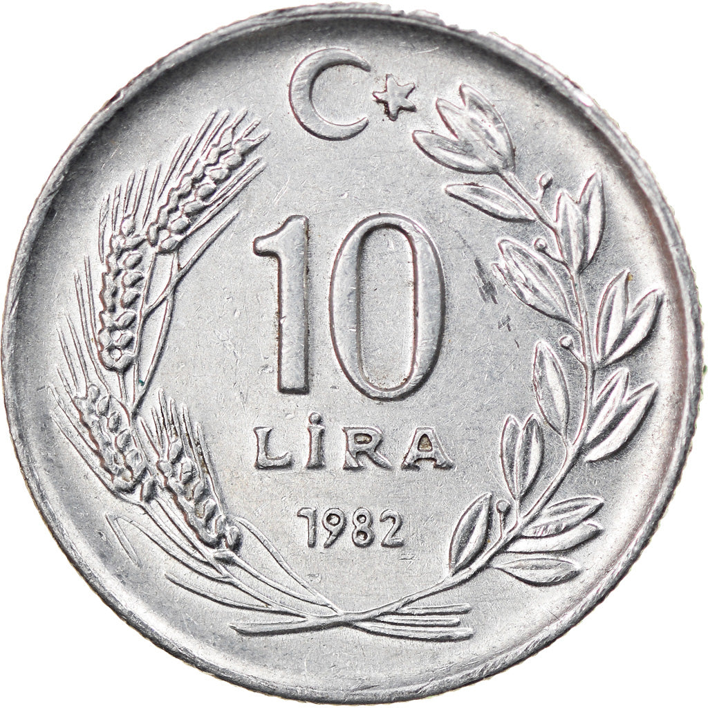 Moeda, Turquia, 10 Lira, 1982, EF(40-45), Alumínio, KM:950.1