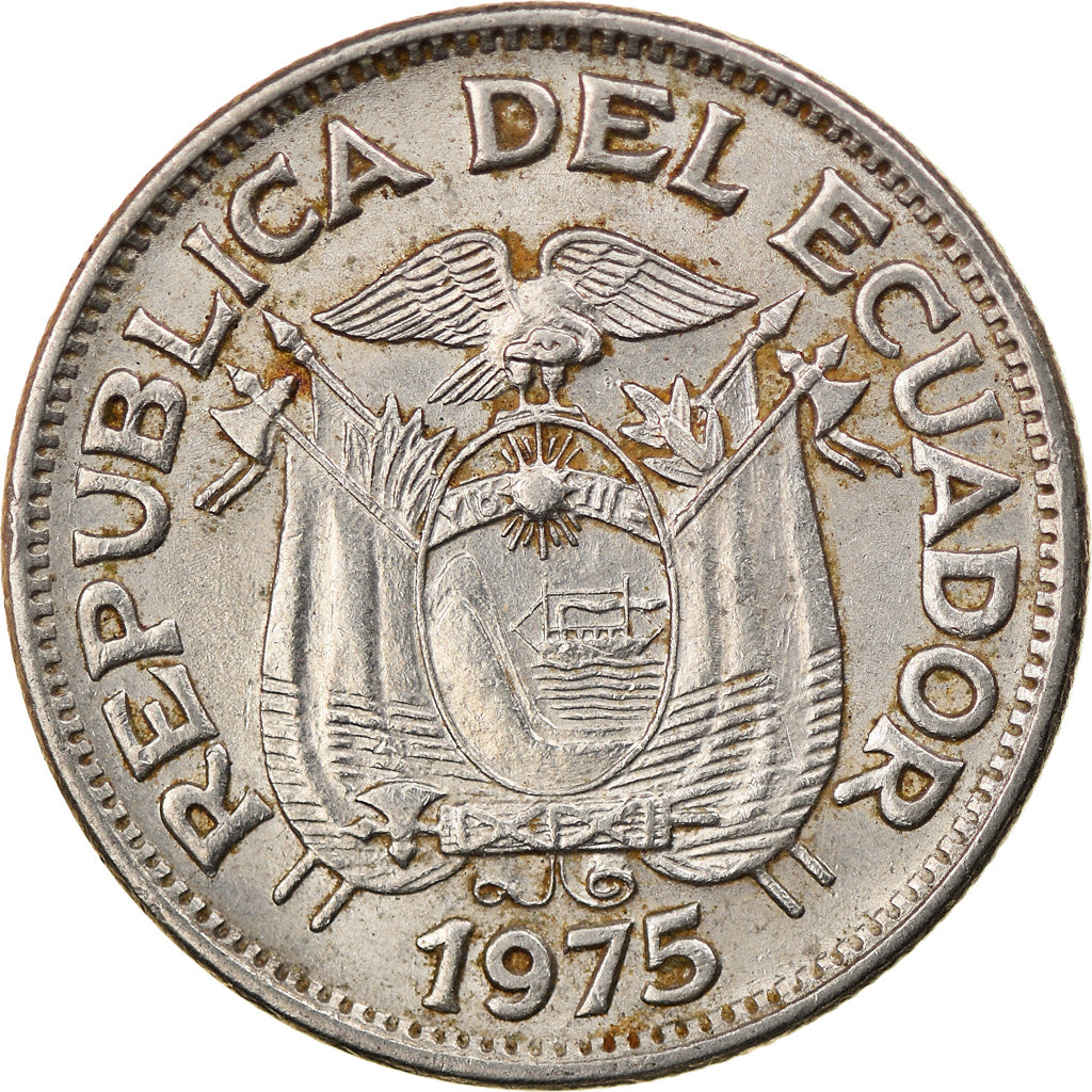 Moneda, Ecuador, 50 Centavos, Cincuenta, 1975, MBC, Níquel recubierto de acero