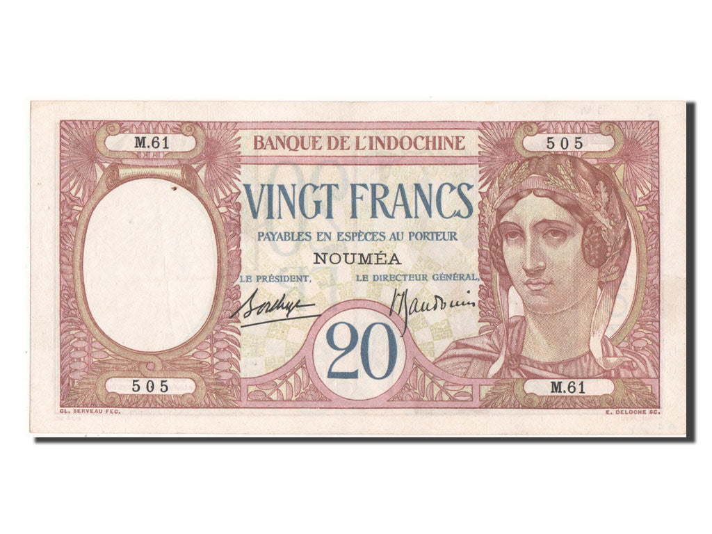 Banknote, New Caledonia, 20 Francs, AU(55-58)