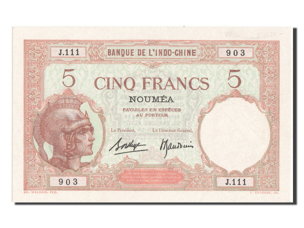 Banknote, New Caledonia, 5 Francs, UNC(64)