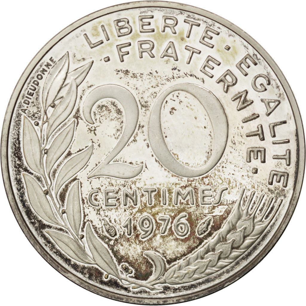 Moneta, Francia, 20 Centimes, 1976, SPL-, Argento, KM:P549, Gadoury:56.P2