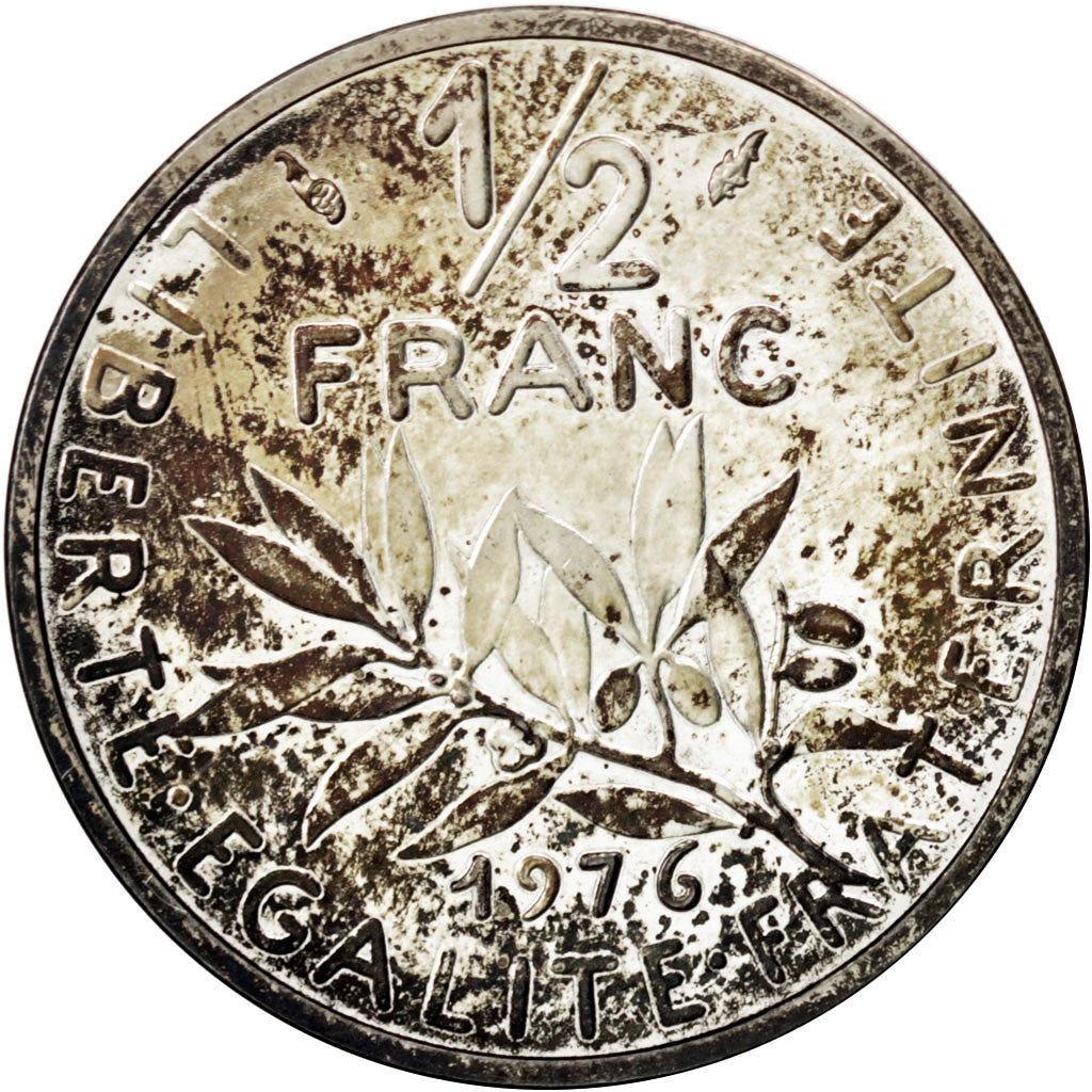 Moneta, Francja, 1/2 Franc, 1976, AU(55-58), Srebro, KM:P552, Gadoury:91.P2