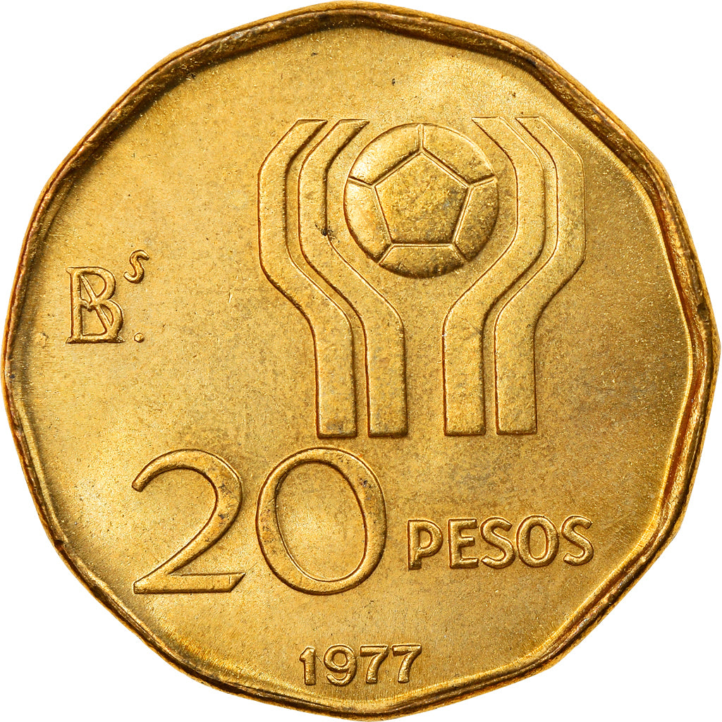 Moeda, Argentina, 20 Pesos, 1977, AU(55-58), Alumínio-Bronze, KM:75