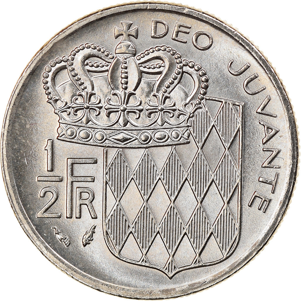Moeda, Mónaco, Rainier III, 1/2 Franc, 1977, MS(63), Níquel, KM:145