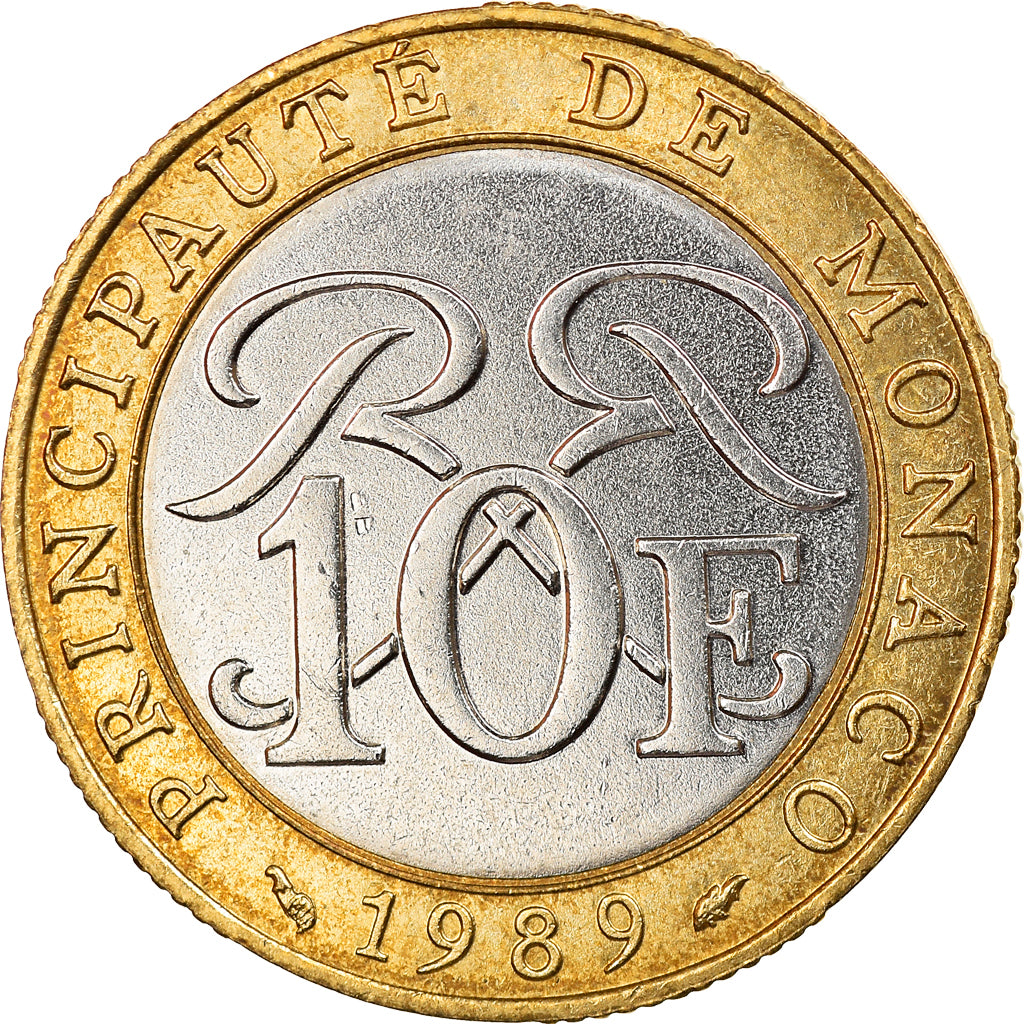 Coin, Monaco, Rainier III, 10 Francs, 1989, AU(55-58), Bi-Metallic, KM:163