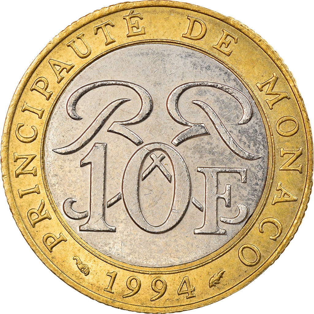 Coin, Monaco, Rainier III, 10 Francs, 1994, AU(55-58), Bi-Metallic, KM:163