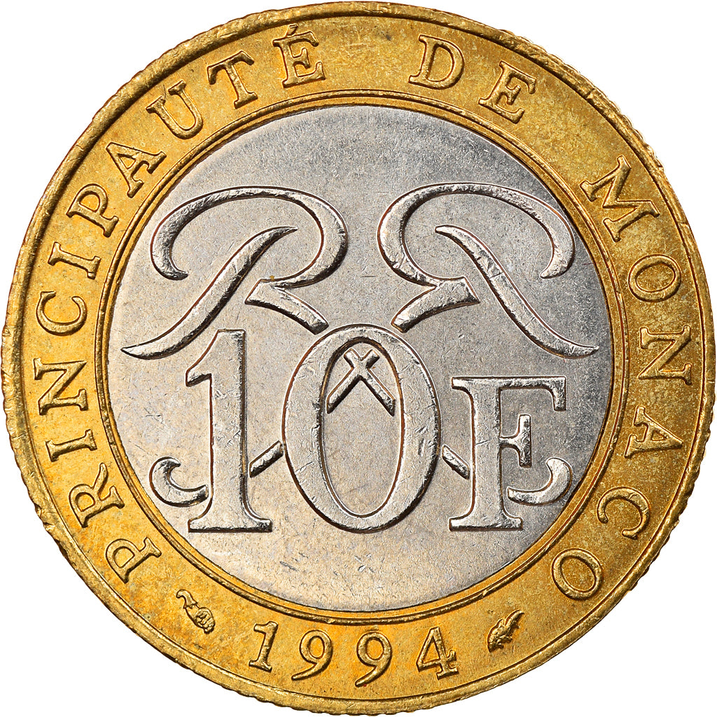 Coin, Monaco, Rainier III, 10 Francs, 1994, AU(55-58), Bi-Metallic, KM:163
