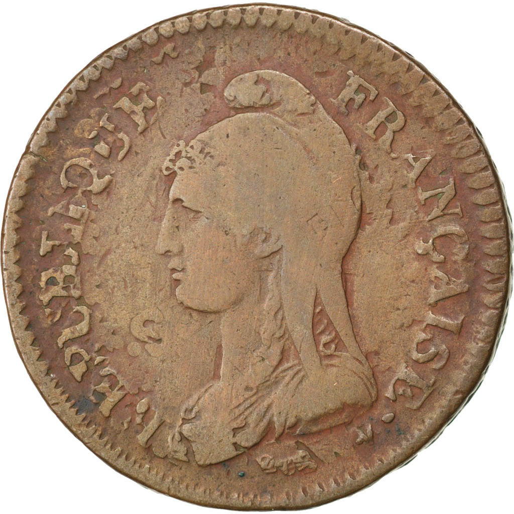 Moneta, Francia, Dupré, Decime, 1797, Paris, MB+, Bronzo, KM:645.1, Gadoury:185