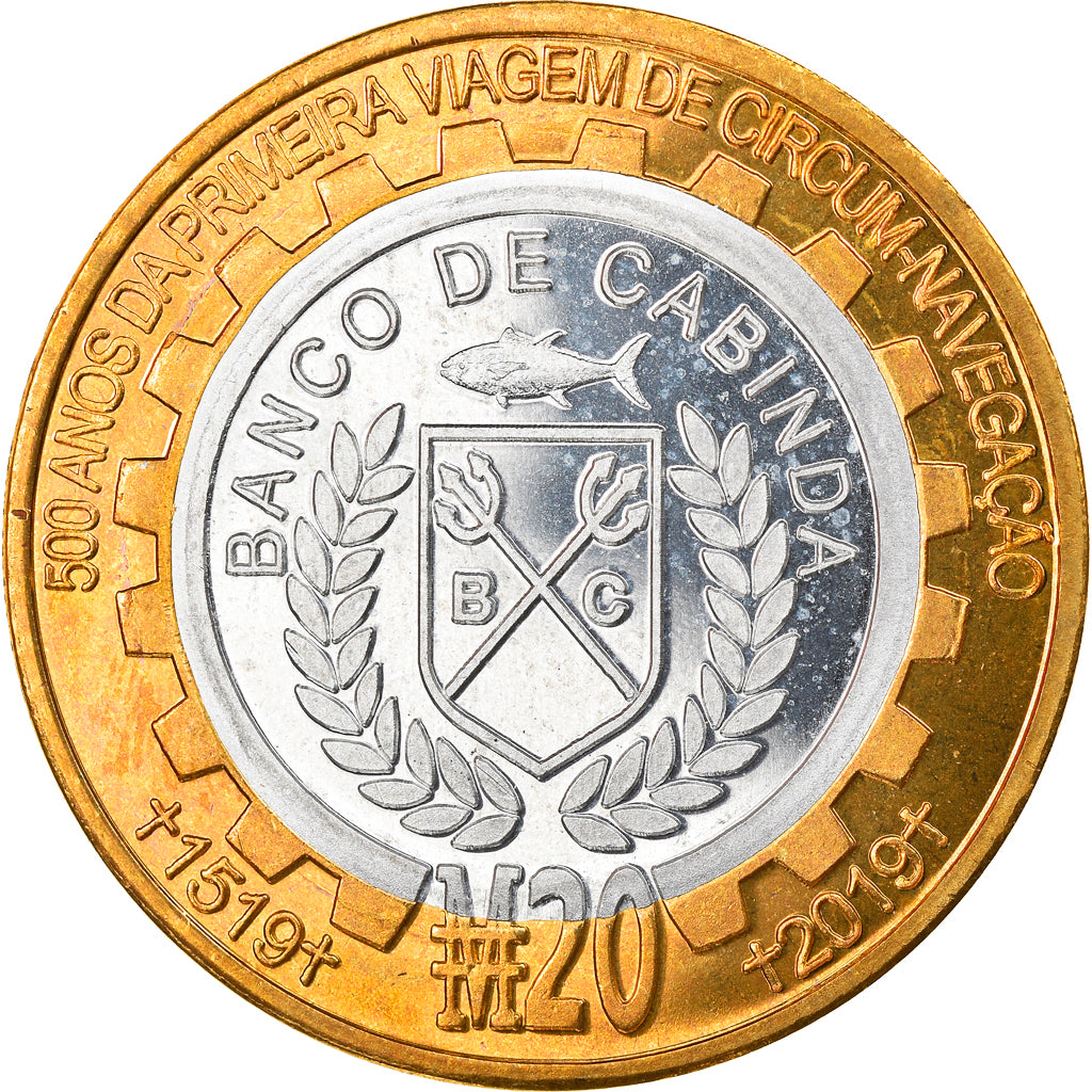 Coin, CABINDA, Ferdinand Magellan, 20 Macutas, 2019, MS(63), Bi-Metallic