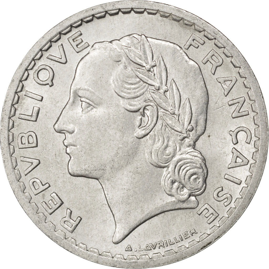 Monnaie, France, Lavrillier, 5 Francs, 1945, Beaumont le Roger, SUP, Aluminium