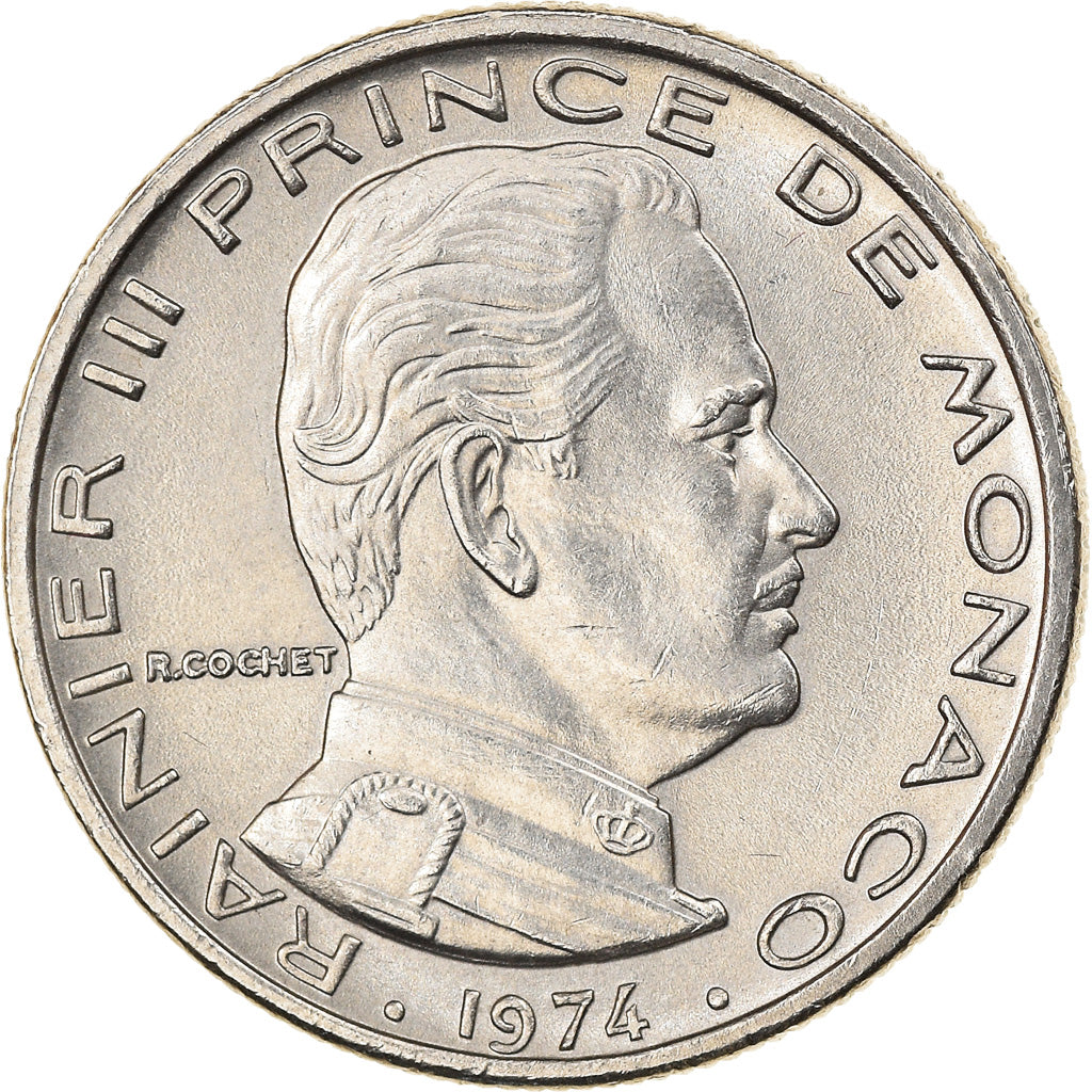 Moneta, Monaco, Rainier III, 1/2 Franc, 1974, EF(40-45), Nikiel, KM:145